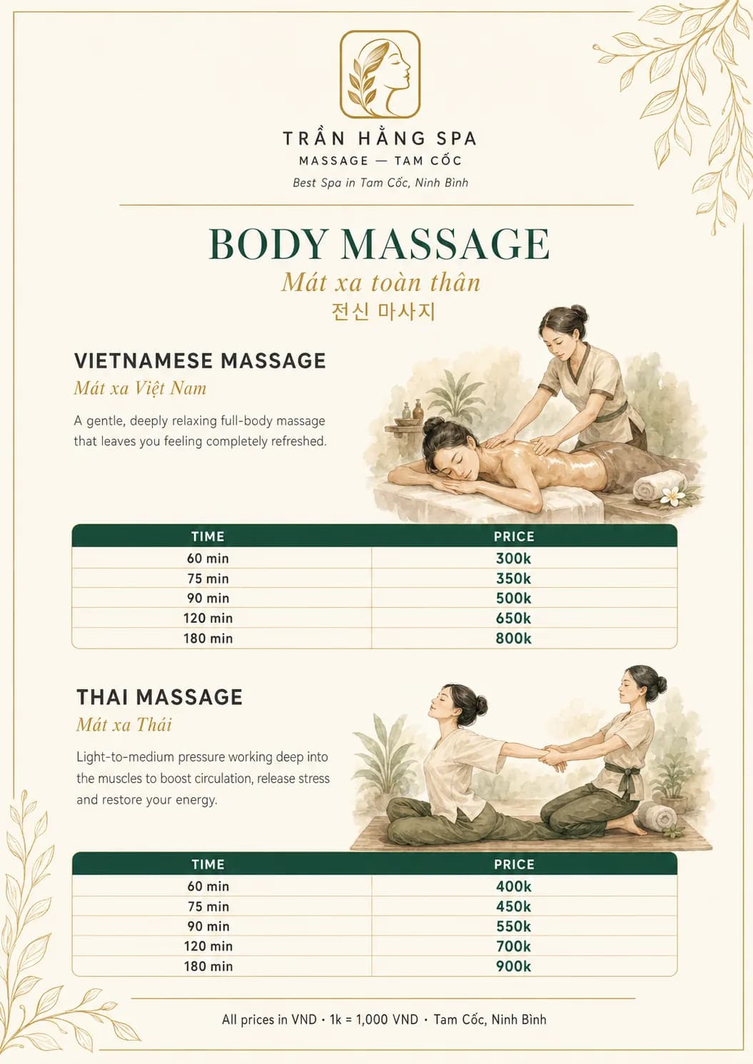 Tran Hang Spa menu — page 1